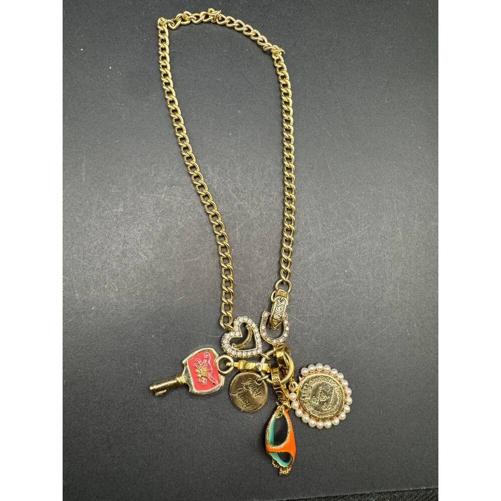 Juicy Couture Gold Tone Enamel Rhinestone Key Panty Lady Juicy Charms Bracelet